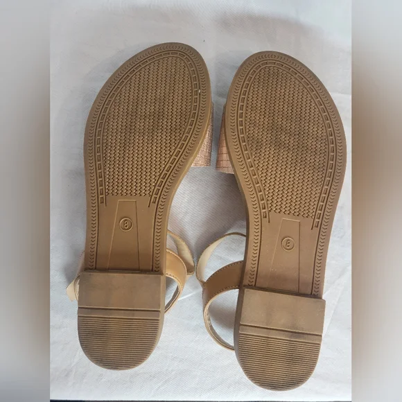 XOXO Rose Gold Faux Woven Leather Ankle Strap Sandals Size 8 - Picture 11 of 11